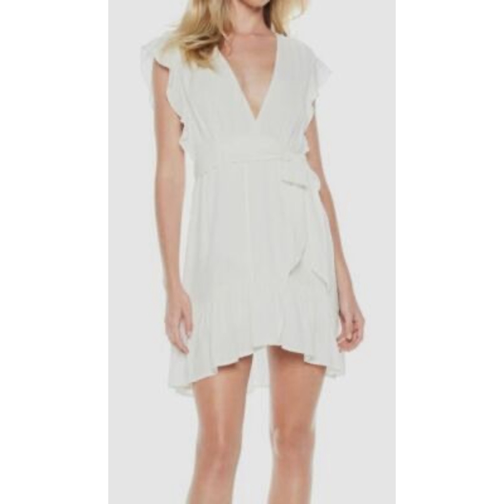 $294 Bardot Women White V Neck Crepe Cap Sleeve Everitt Tie Waist Mini Dress 4
